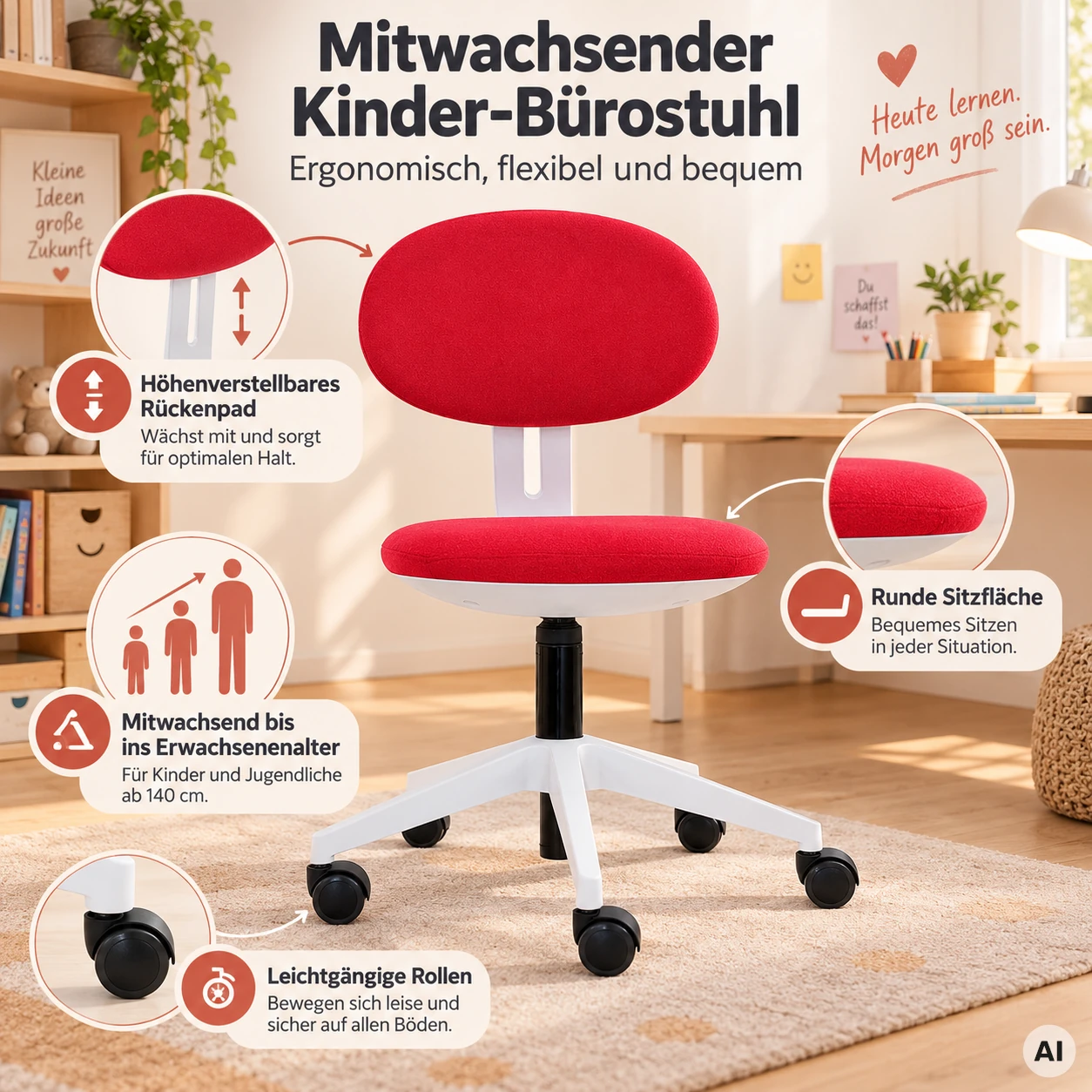 Max - Mitwachsender Bürostuhl für Kinder